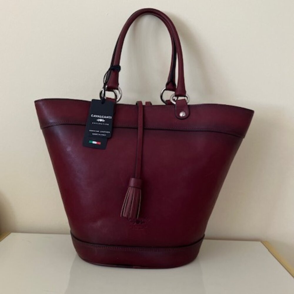 Italian Leather Top Handle Satchel in Bordeaux
